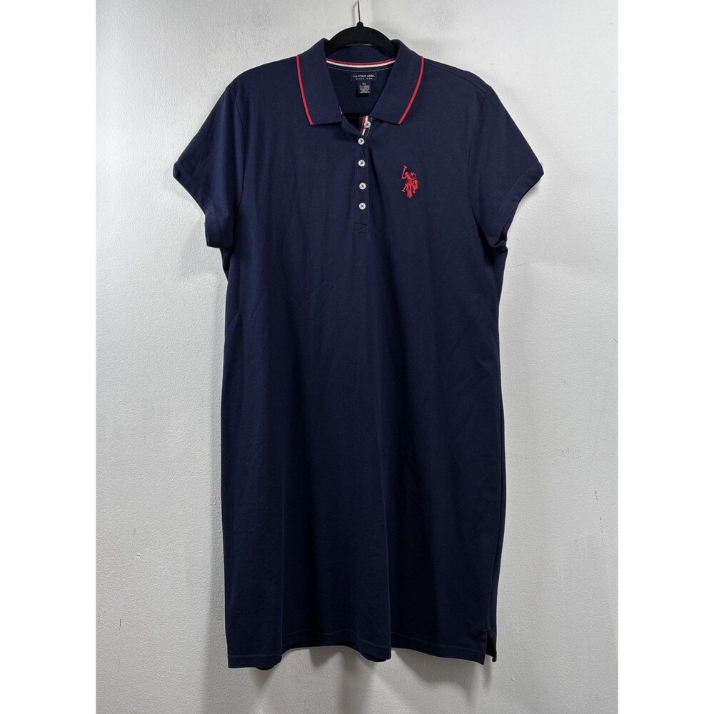 U.S. Polo Assn. Women’s XL Polo Dress Navy Blue Red Trim Embroidered Logo